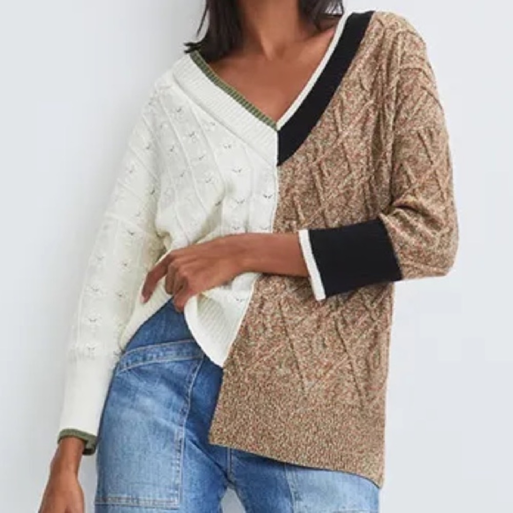 Veronica Beard Gava Color Block Sweater Merino Wool